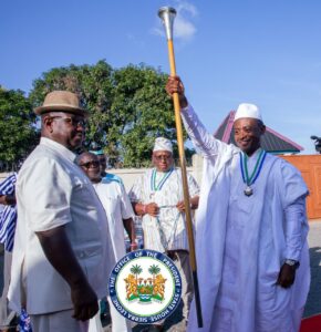 Preaident Bio observes as coronated Chief lifts Staff