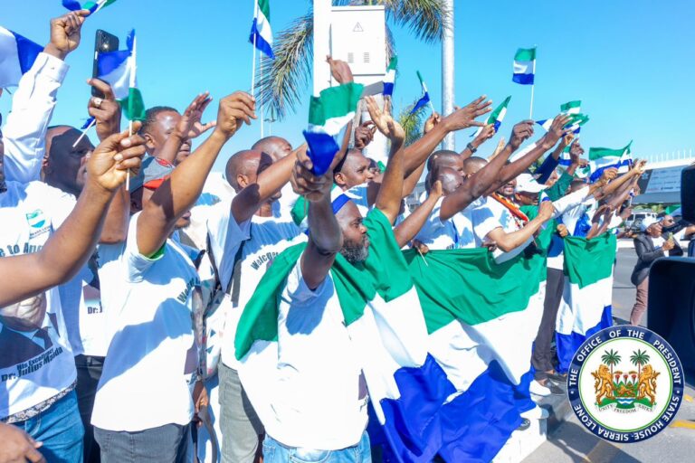 Massive Turnout Of Sierra Leoneans As  Sierra Leone’s President Julius Maada Bio Arrives In Angola For EU–AU Summit
