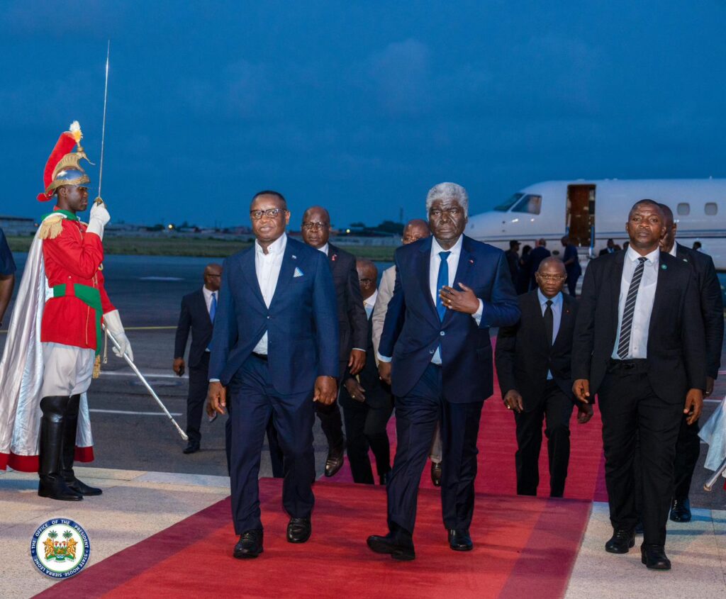 Sierra Leone’s President And Chairman Of ECOWAS Heads Of State, Dr. Julius Maada Bio, Arrives In Abidjan, Côte d’Ivoire For The Inauguration Of The New President Elect